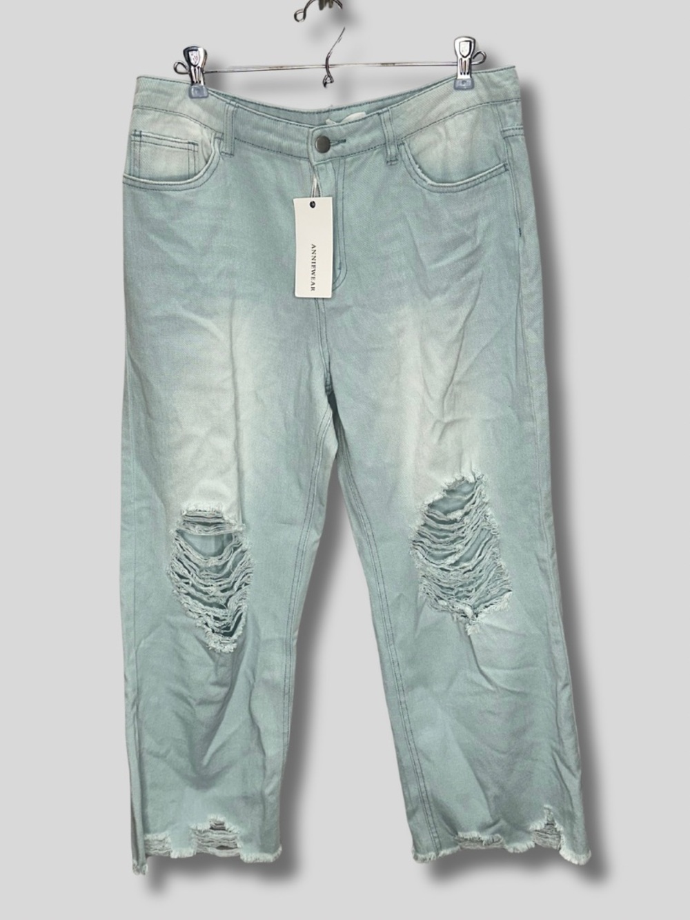 Annie Wear Distressed Straight Leg Jeans Women’s Large Light Seafoam Green NWT